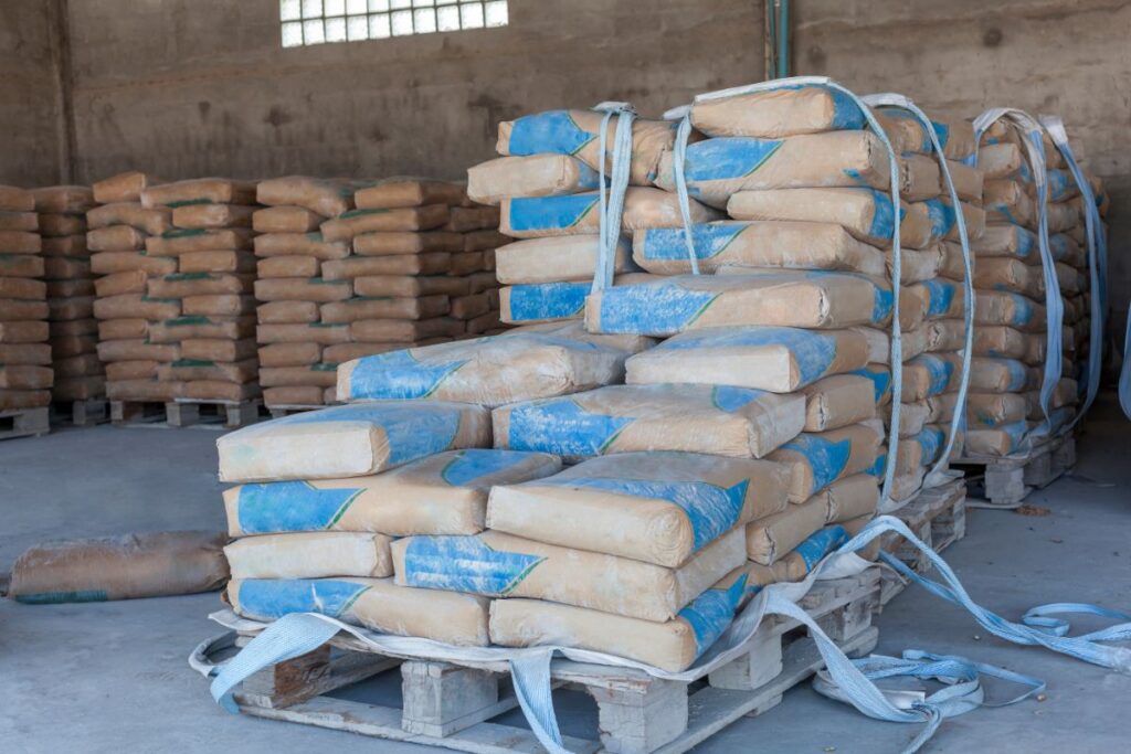 cement bags in a row on stock room